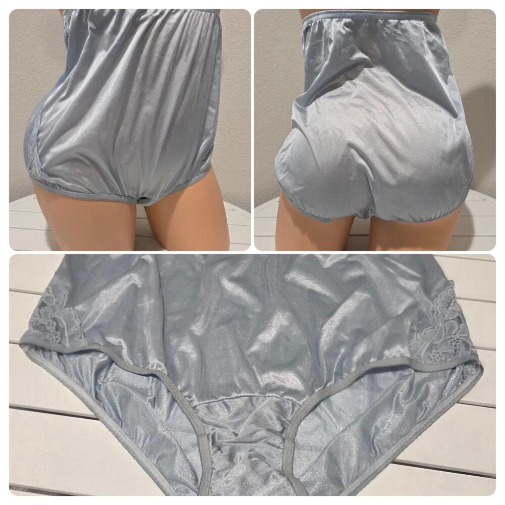 Vanity Fair Lace Nouveau Nylon Full Cut Panty Lace Shiny Starlit Silver 10/3XL